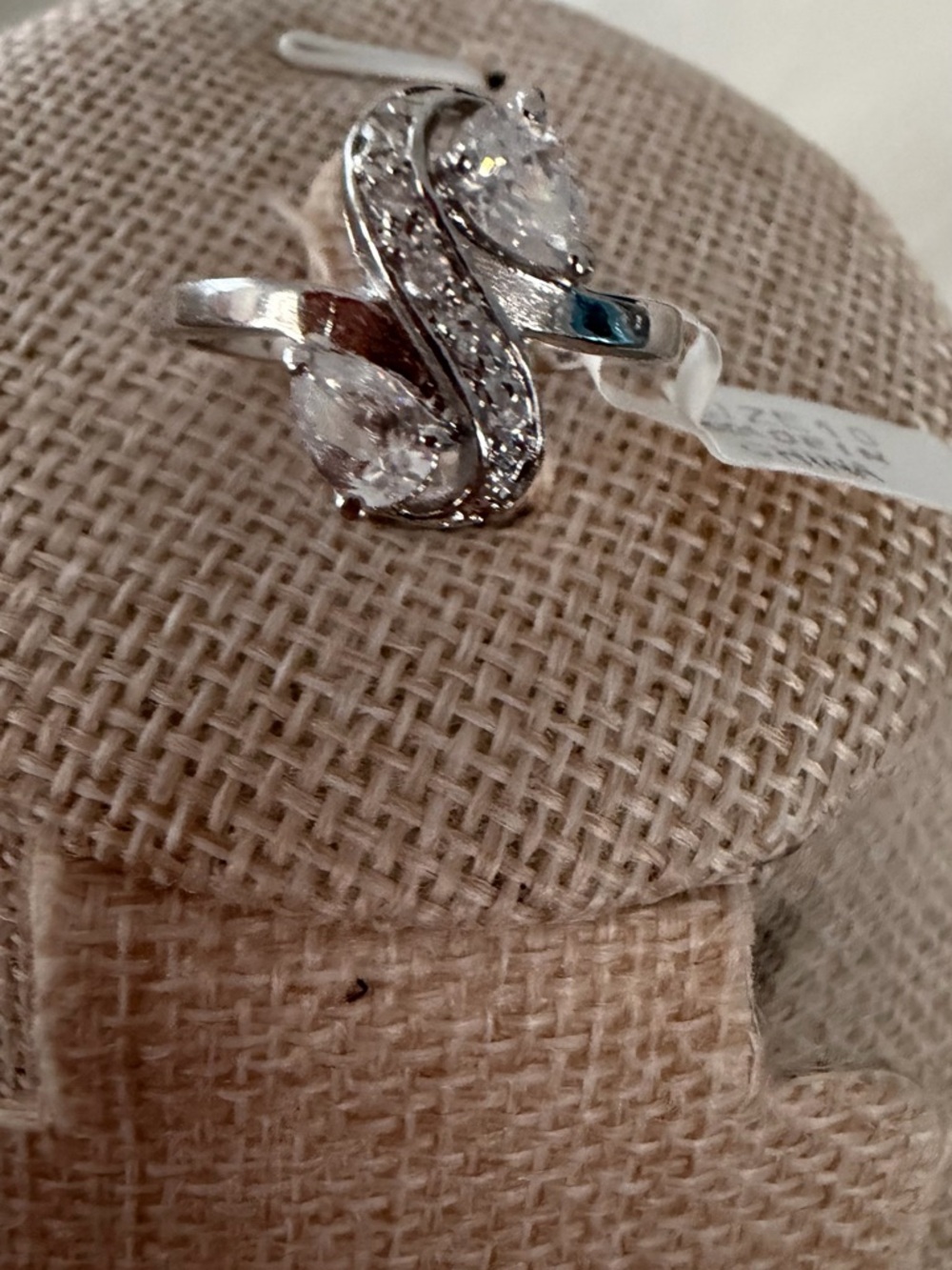 Silver-Tone Crystal Swirl Ring in White